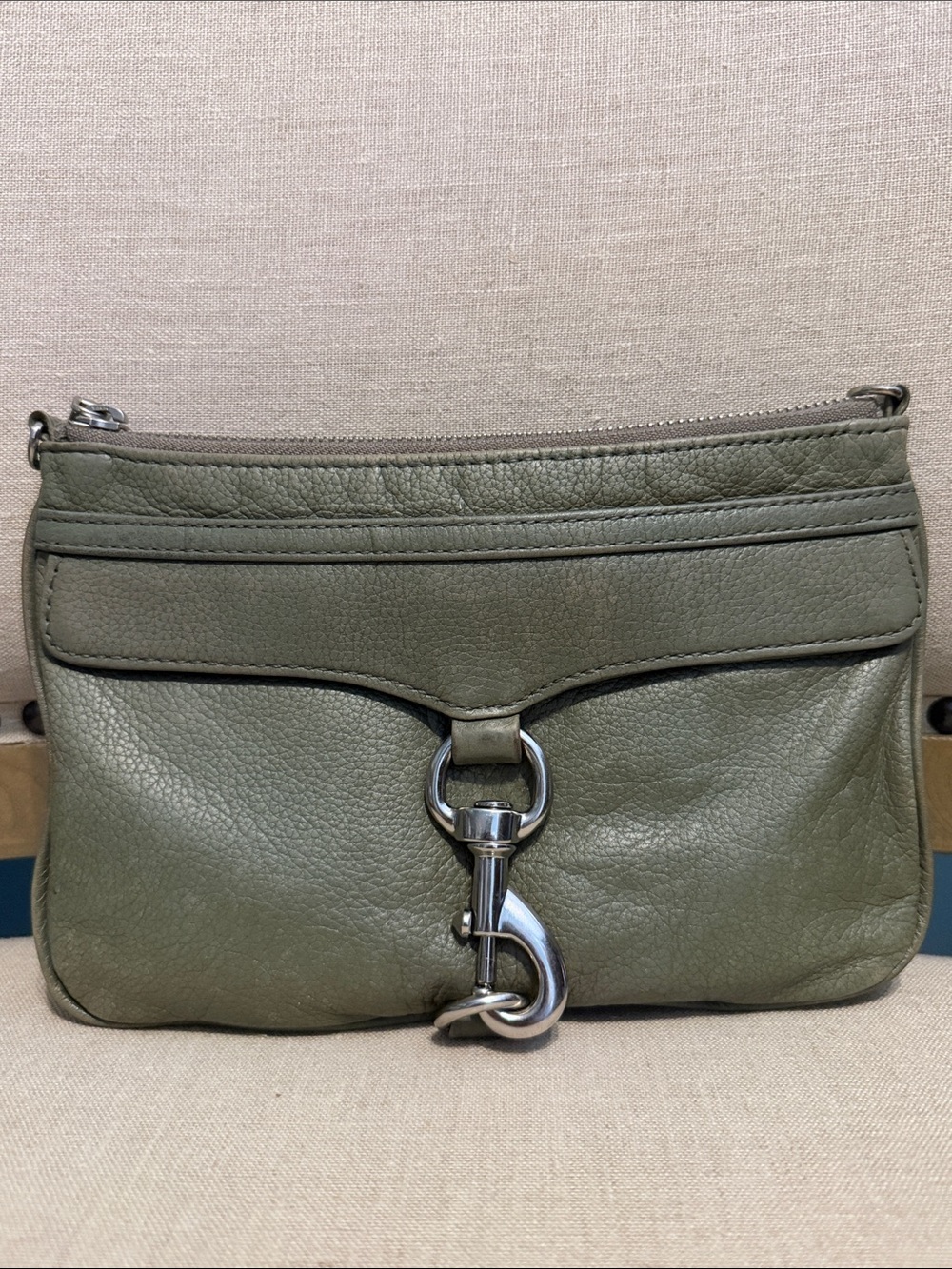 Rebecca Minkoff Olive Green Pebbled Leather Clutch WELL LOVED